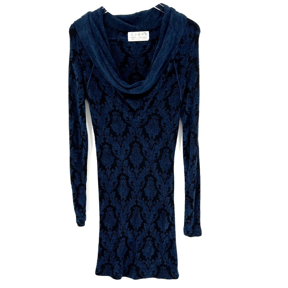 Vintage Free People Brocade Sweater Dress Size M‎ Cowl Neck Bodycon Whimsigoth
